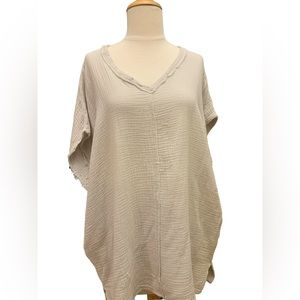 La Miel, Crinkle Gauze Tissue, Short Sleeve Tunic Top
